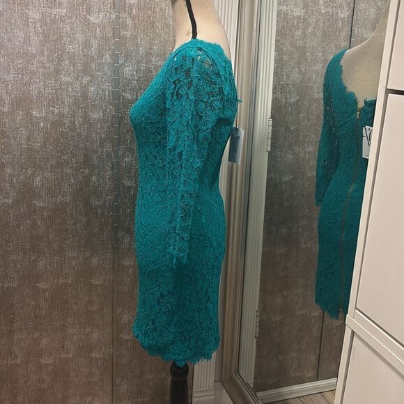 NWT Diane Von Furstenberg Zarita Elegant Lace Dress in Teal, US2 - Picture 8 of 13